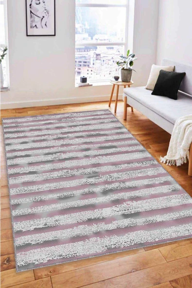 Pembe Spor Kaymaz Tabanlı Makinede Yıkanabilir Halı FO06 ürün görseli 1