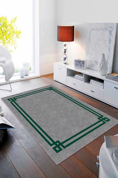 Yeşil Çerçeveli Kaymaz Taban Makinede Yıkanabilir Halı RV057 ürün görseli 1