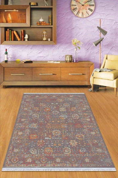 Çok Renkli Çerçeveli Dokuma Pamuk Taban Kaymaz Kilim KLM151 ürün görseli 1