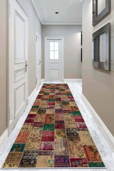 Renkli Kaymaz Patchwork Kesme Rulo Özel Ölçülü Yolluk AR267 ürün görseli 1