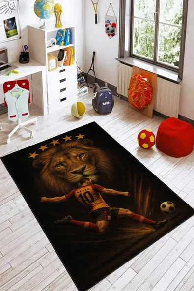 Aslan Futbolcu 10 Numara 5 Yıldız Kaymaz Taraftar Halısı VH144 ürün görseli 1