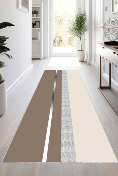 Bej Silver Kaymaz Taban Modern Kesme Rulo Yolluk Halı VH018 ürün görseli 1