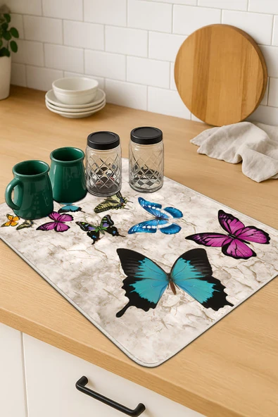 Çok Renkli Kelebekli Microfiber Bulaşık Kurutma Matı MM027 ürün görseli 1