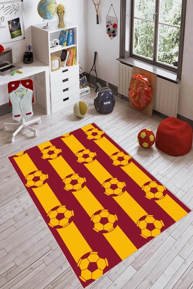 Sarı Ve Kırmızı Kaymaz Makinede Yıkanan Taban Taraftar Halısı VH046 ürün görseli 1