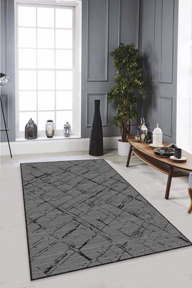 Gri Spor Kaymaz Tabanlı Makinede Yıkanabilir Halı AR471 ürün görseli 1