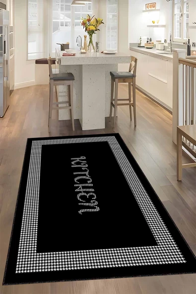 Siyah Kaymaz Taban Kitchen Yazan Mutfak Halısı Yolluk VH104 ürün görseli 1