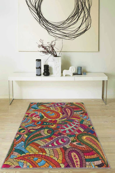 Çok Renkli Colorful Kaymaz Tabanlı Dekoratif Halı RV253 ürün görseli 1