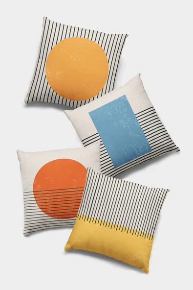 Sarı Geometrik Çift Taraflı 4'lü Set Kırlent Kılıfı 4KR003 ürün görseli 1