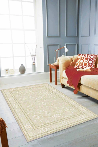 Krem Vintage Kaymaz Tabanlı Makinede Yıkanabilir Halı RV292 ürün görseli 1