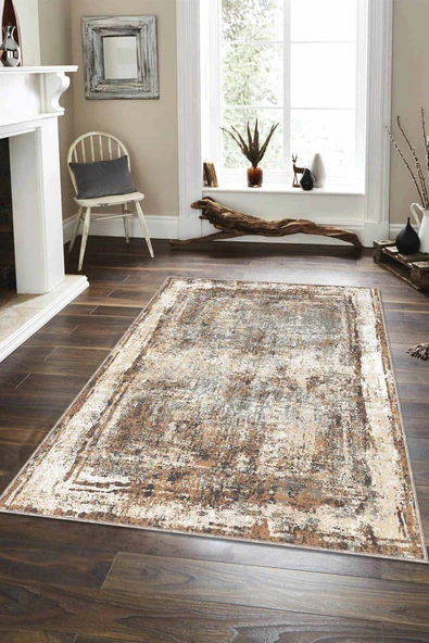 Bej Modern Klasik Kaymaz Tabanlı Dekoratif Halı AR110 ürün görseli 1