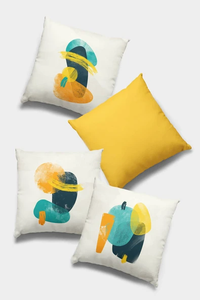 Sarı Modern Çift Taraflı 4'lü Set Kırlent Kılıfı 4KR046 ürün görseli 1