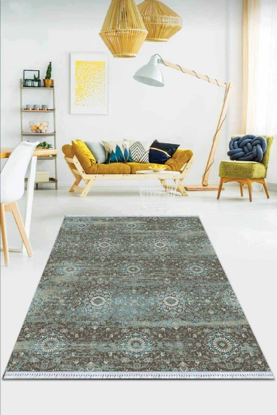 Mavi Vintage Dokuma Pamuk Tabanlı Kaymaz Kilim KLM049 ürün görseli 1