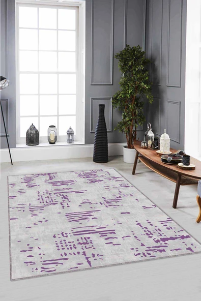 Mor Vintage Kaymaz Tabanlı Makinede Yıkanabilir Halı DR004 ürün görseli 1