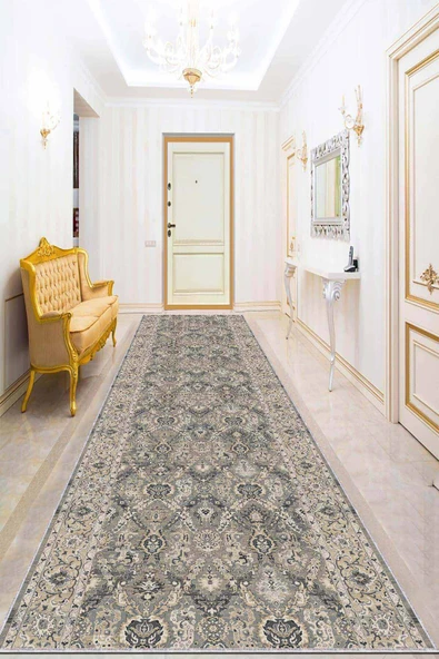 Gri Kaymaz Klasik Motifli Kesme Rulo Özel Ölçü Yolluk AR660 ürün görseli 1