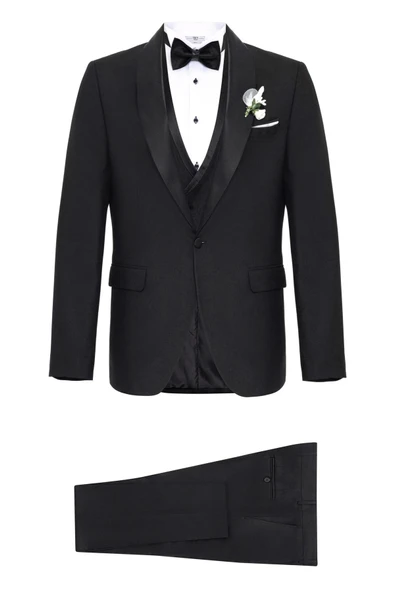 Slim Fit Yelekli Düz Damatlık Takım ürün görseli 1