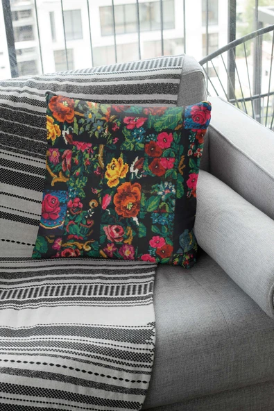 Çok Renkli Patchwork Çift Taraflı Kırlent Kılıfı KRL290 - Resim 2