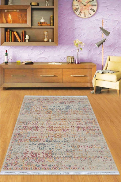Çok Renkli Vintage Dokuma Pamuk Taban Kaymaz Kilim KLM150 ürün görseli 1