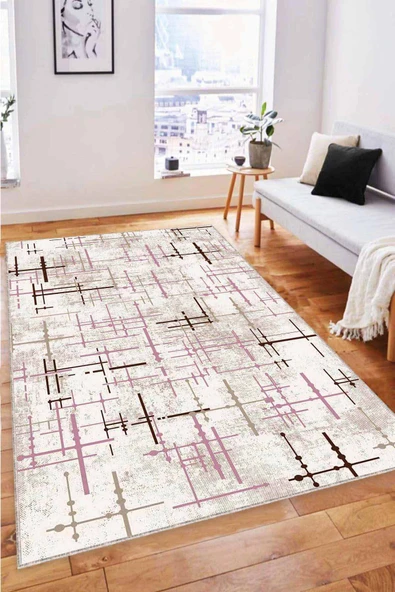 Pembe Vintage Kaymaz Tabanlı Makinede Yıkanabilir Halı MN04 ürün görseli 1