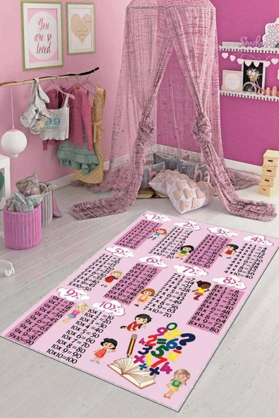 Pembe Kaymaz Taban Çarpım Tablolu Eğitici Çocuk Halısı AR243 ürün görseli 1