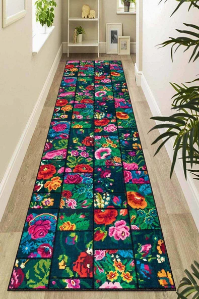 Renkli Kaymaz Patchwork Kesme Rulo Özel Ölçülü Yolluk AR667 ürün görseli 1