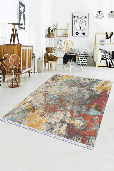 Çok Renkli Spor Dokuma Pamuk Taban Kaymaz Kilim KLM189 ürün görseli 1