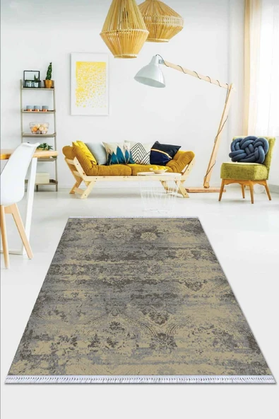 Toprak Modern Dokuma Pamuk Tabanlı Kaymaz Kilim KLM011 ürün görseli 1