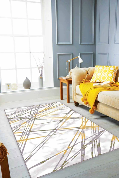 Sarı Spor Kaymaz Tabanlı Makinede Yıkanabilir Halı NT004 ürün görseli 1