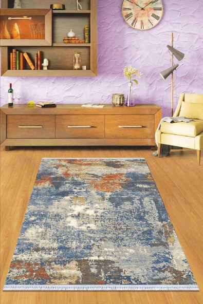 Eflatun Vintage Dokuma Pamuk Taban Kaymaz Kilim KLM326 ürün görseli 1