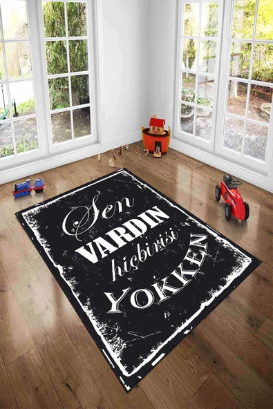 Siyah Ve Beyaz Kaymaz Tabanlı Yıkabilir Taraftar Halısı AR1151 ürün görseli 1