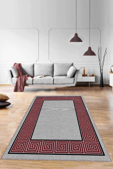 Bordo Çerçeveli Kaymaz Taban Makinede Yıkanabilir Halı RV046 ürün görseli 1