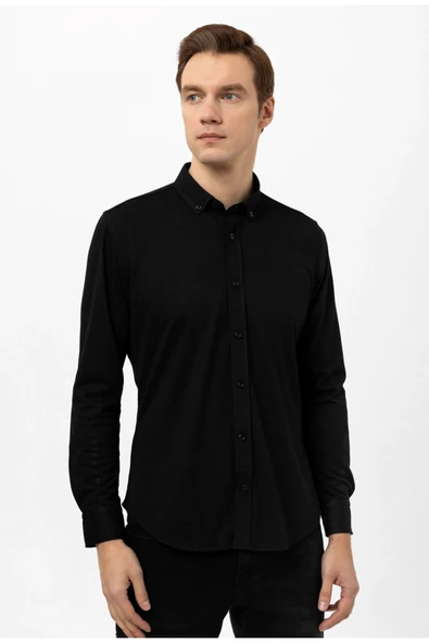 Slim Fit Armürlü Likralı Gömlek - Resim 3
