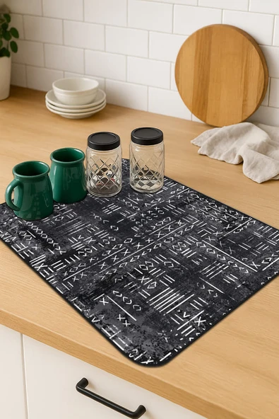 Gri Etnik Microfiber Bulaşık Kurutma Kurulama Matı MM013 ürün görseli 1