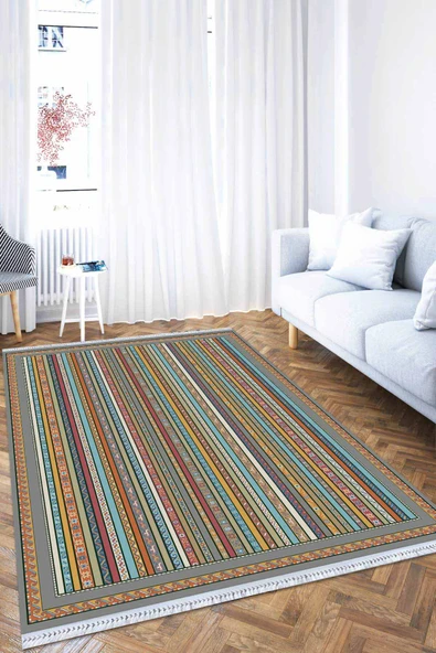 Çok Renkli Yöresel Dokuma Pamuk Taban Kaymaz Kilim KLM163 ürün görseli 1
