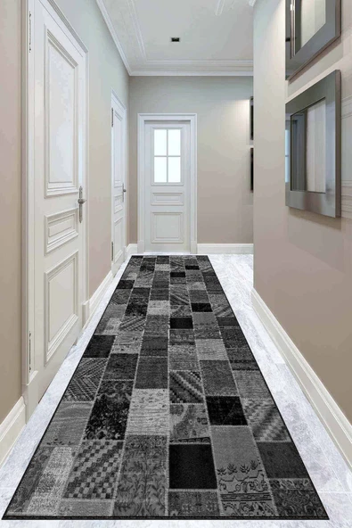 Füme Kaymaz Patchwork Kesme Rulo Özel Ölçülü Yolluk AR321 ürün görseli 1