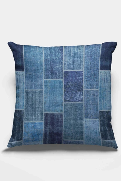Mavi Patchwork Çift Taraflı Yastık Kırlent Kılıfı KRL297 ürün görseli 1