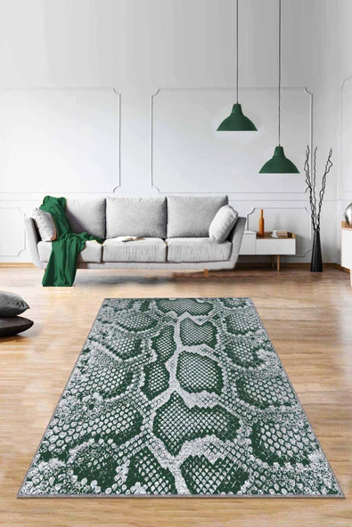 Yeşil Crocodile Kaymaz Taban Makinede Yıkanabilir Halı RV236 ürün görseli 1