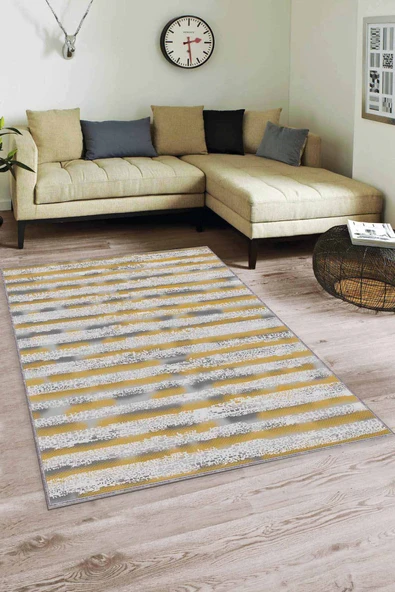 Sarı Spor Kaymaz Tabanlı Makinede Yıkanabilir Halı FO07 ürün görseli 1
