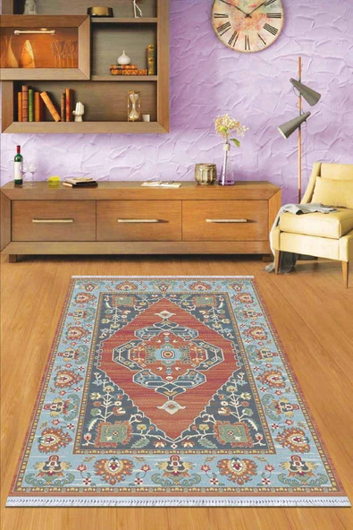 Kiremit Göbekli Dokuma Pamuk Taban Kaymaz Kilim KLM313 ürün görseli 1