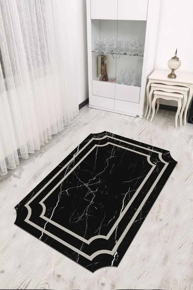 Siyah Çerçeveli Kaymaz Tabanlı Lazer Kesim Halı RV312 ürün görseli 1