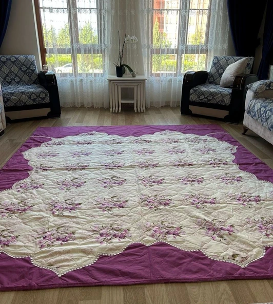 Farmlove Kırkyama pamuk saten pike yatakörtüsü çeyizlik elyapımı- Mor ürün görseli 1