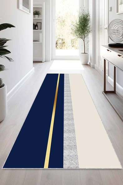 Lacivert Gold Kaymaz Modern Kesme Rulo Yolluk Halı VH013 ürün görseli 1
