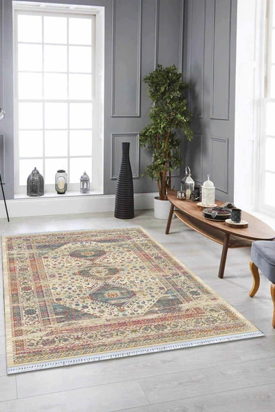 Çok Renkli Vintage Dokuma Pamuk Taban Kaymaz Kilim KLM168 ürün görseli 1