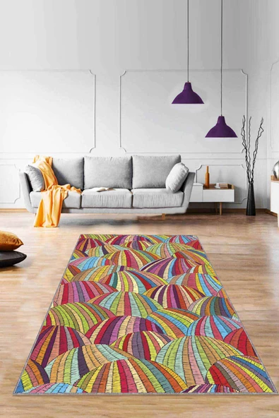 Çok Renkli Colorful Kaymaz Tabanlı Dekoratif Halı RV258 ürün görseli 1