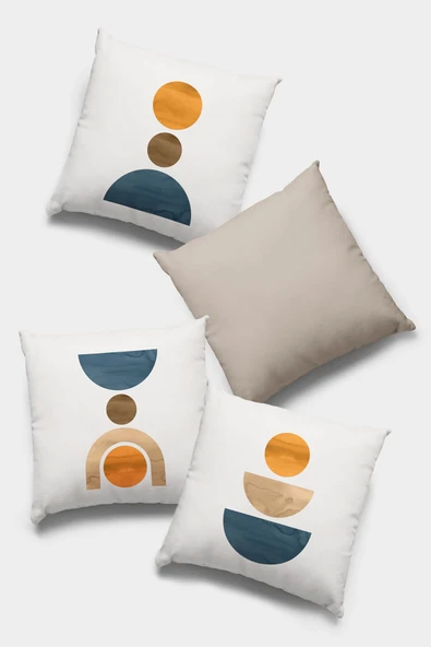 Bej Modern Desenli Çift Taraf 4'lü Set Kırlent Kılıfı 4KR049 ürün görseli 1