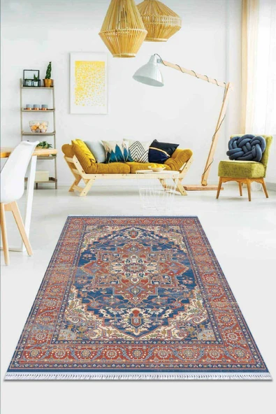Renkli Klasik Göbekli Dokuma Pamuk Taban Kaymaz Kilim KLM231 ürün görseli 1