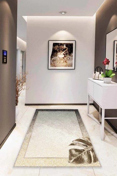 Bej Modern Klasik Kaymaz Tabanlı Dekoratif Halı RV356 ürün görseli 1