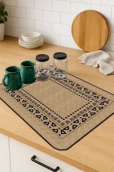 Bej Hasır Görünümlü Microfiber Bulaşık Kurutma Matı MM019 ürün görseli 1