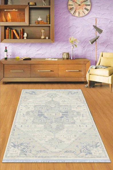 Eflatun Vintage Dokuma Pamuk Taban Kaymaz Kilim KLM368 ürün görseli 1