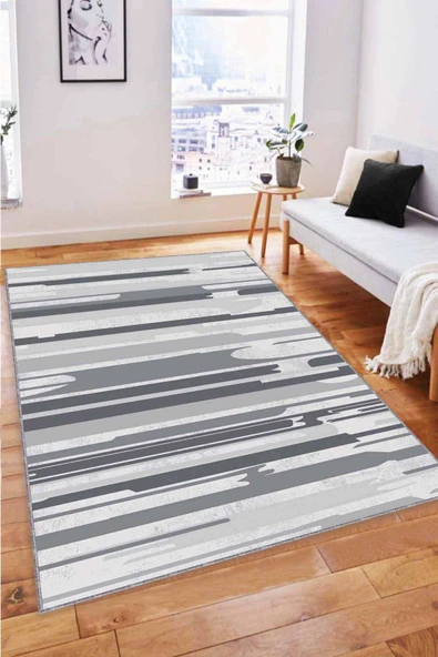 Gri Spor Kaymaz Tabanlı Makinede Yıkanabilir Halı FH03 ürün görseli 1