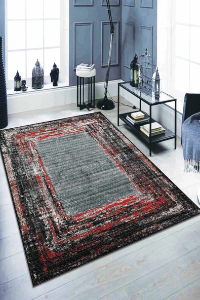 Kırmızı Modern Klasik Kaymaz Tabanlı Dekoratif Halı AR122 ürün görseli 1